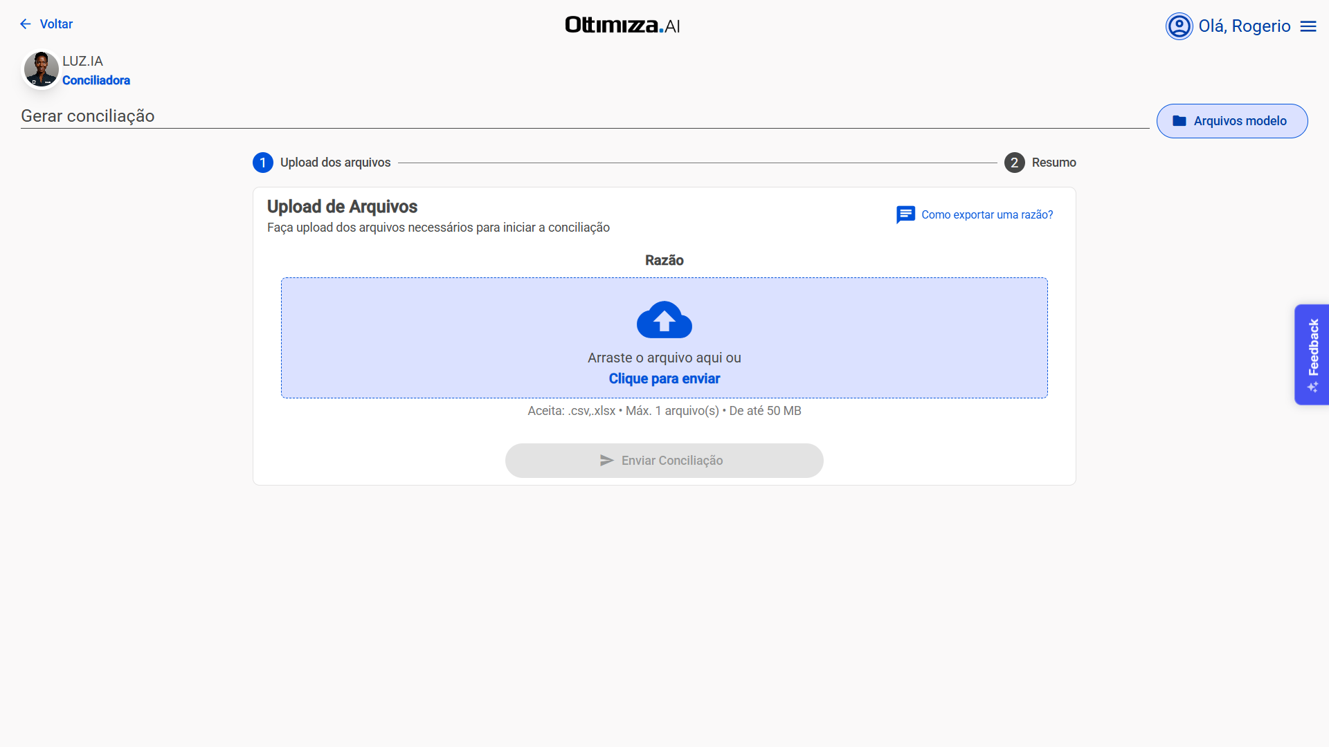Tela de upload da agente Luz.IA