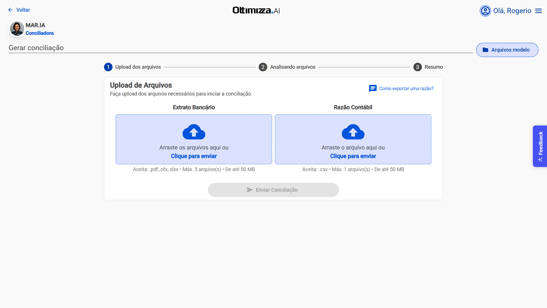 Tela de upload da agente Mar.IA